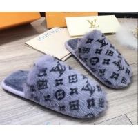 Best Product Louis Vuitton Monogram Mink Fur and Wool Homey Flats Mules 20926 Blue 2020