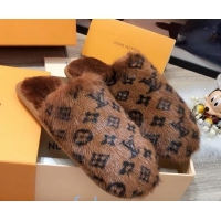 Good Quality Louis Vuitton Monogram Mink Fur and Wool Homey Flats Mules 20926 Brown 2020