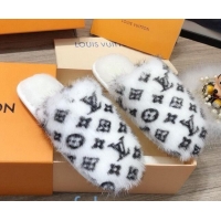 Good Taste Louis Vuitton Monogram Mink Fur and Wool Homey Flats Mules 20926 White 2020