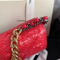 Chic Reproduction Chanel 19 Chain Wallet WOC AP0957 red