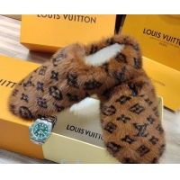 Low Price Louis Vuitton Monogram Mink Fur and Wool Homey Flats Mules 20930 Brown 2020