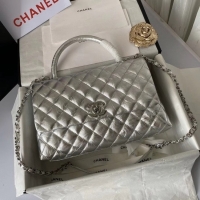 Practical Promotional Chanel Flap Bag with Top Handle A92991 silver