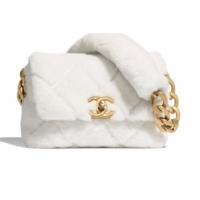 Cheapest Chanel flap bag Shearling Lambskin & Gold-Tone Metal AS2240 White