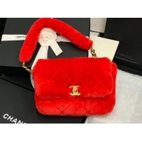 Top Quality Chanel flap bag Shearling Lambskin & Gold-Tone Metal AS2240 red