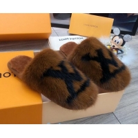 Stylish Louis Vuitton LV Mink Fur and Wool Homey Flats Mules 20934 Brown