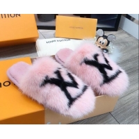 Sumptuous Louis Vuitton LV Mink Fur and Wool Homey Flats Mules 20934 Pink