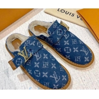 Top Design Louis Vuitton LV Cosy Monogram Denim Mules 20928 Dark Blue