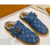 Well Crafted Louis Vuitton LV Cosy Monogram Denim Mules 20928 Light Blue