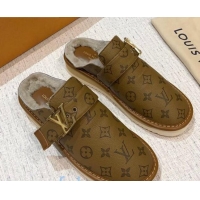 Hot Style Louis Vuitton LV Cosy Monogram Canvas Mules Taupe 20931 Brown