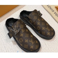 Hot Style Louis Vuitton LV Cosy Monogram Canvas Mules Taupe 20931 Dark Brown