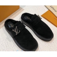 Most Popular Louis Vuitton LV Cosy Suede Mules 20940 Black