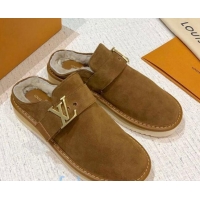 Top Design Louis Vuitton LV Cosy Suede Mules 20940 Brown