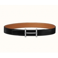 High Quality Hermes Original Leather H Buckle Belt 619022 Black/Silver