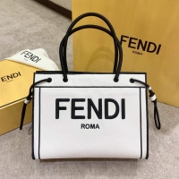 Top Quality Fendi Canvas Large Roma Shopper Tote F3101 White/Black 2020