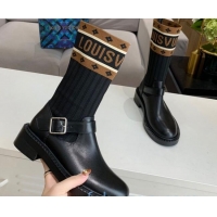 Sumptuous Louis Vuitton Monogram Knit Sock Short Boots with Buckle Strap 92747