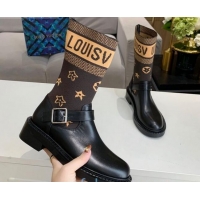 Stylish Louis Vuitton Monogram Knit Sock Short Boots with Buckle Strap 92748