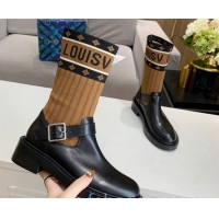 Classic Practical Louis Vuitton Monogram Knit Sock Short Boots with Buckle Strap 92749