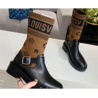 Affordable Price Louis Vuitton Monogram Knit Sock Short Boots with Buckle Strap 92750