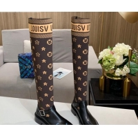 Best Grade Louis Vuitton Monogram Knit Sock Over-Knee Boots with Buckle Strap 92752