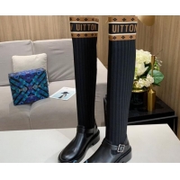 Stylish Louis Vuitton Monogram Knit Sock Over-Knee Boots with Buckle Strap 92753