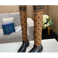 Popular Style Louis Vuitton Monogram Knit Sock Over-Knee Boots with Buckle Strap 92754