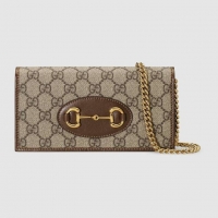 Famous Brand Gucci Horsebit 1955 wallet with chain 621892 brown