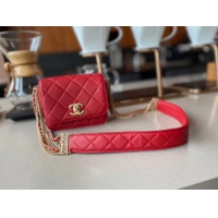 Buy Discount Chanel small flap bag Lambskin & Gold-Tone Metal AS2051 red