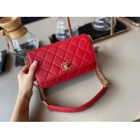 Modern Classic Chanel small flap bag Lambskin & Gold-Tone Metal AS2052 red