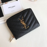 Discount Saint Laurent Monogram Compact Zip Wallet Textured and Quilted Leather 437471 Black