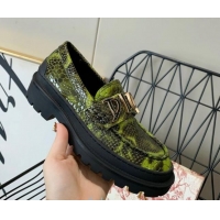 Charming Dior x Shawn Explorer Platform Loafers in Crocodile Embossed Leather Bright Green 02170