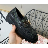 Most Popular Dior x Shawn Explorer Platform Loafers in Crocodile Embossed Leather Dark Green 02171