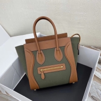 Inexpensive CELINE MICRO LUGGAGE HANDBAG IN TEXTILE AND CALFSKIN 167793 TAN&Khaki