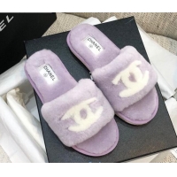 Best Price Chanel Wool CC Flat Slipper Sandals 92210 Purple