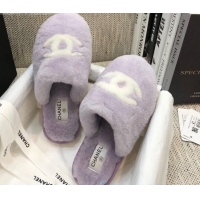 Luxury Hot Chanel Wool CC Flat Slipper Mules Purple 92217