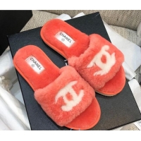 Luxury Chanel Wool CC Flat Slipper Sandals Orange 92211