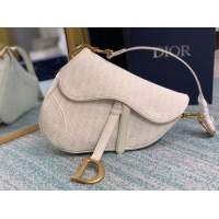 Good Product SADDLE BAG Gray Dior Oblique Embroidered Denim M0446C cream