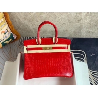 Unique Style Hermes Birkin Bag Original Leather crocodile HBK35 red