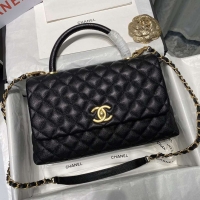 Best Chanel Coco Lizard leather Top Handle Flap Shoulder Bag in Grained Calfskin A92991 All Black