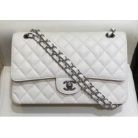 Top Quality Chanel Grained Caflskin Medium Classic Flap Bag A01112 White With Silver Hardware