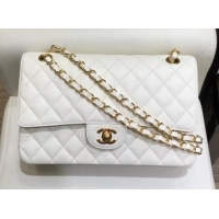 Grade Design Chanel Grained Caflskin Medium Classic Flap Bag A01112 White With Gold Hardware