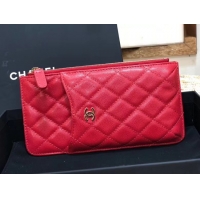 Top Grade Chanel Calfskin Leather Card packet & Gold-Tone Metal A81598 red