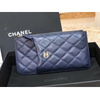 Good Product Chanel Calfskin Leather Card packet & Gold-Tone Metal A81598 royal blue