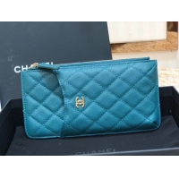 Hot Sale Chanel Calfskin Leather Card packet & Gold-Tone Metal A81598 blue