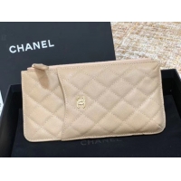 Classic Hot Chanel Calfskin Leather Card packet & Gold-Tone Metal A81598 beige