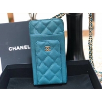 Most Popular Chanel Calfskin Chain Card packet & Gold-Tone Metal AP0990 light blue