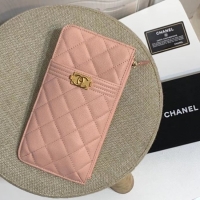 Discount BOY CHANEL Calfskin Leather Card packet AP1482 pink