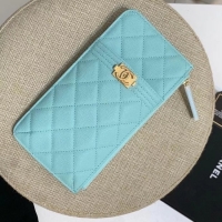 Best Price BOY CHANEL Calfskin Leather Card packet AP1482 light blue