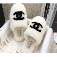 Trendy Design Chanel Wool CC Flat Slipper Mules White 92220