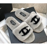 Perfect Chanel Wool CC Flat Slipper Sandals Gray 92215 