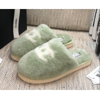 Discounts Chanel Wool CC Flat Slipper Mules Green 92223